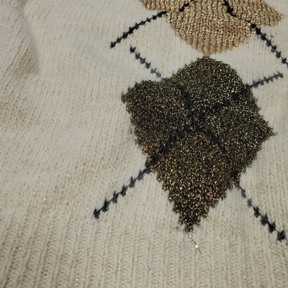 NWT VTG Talbots Argyle Knit Sweater Mock Neck Turtleneck Angora Rabbit Metallic - Picture 2 of 7